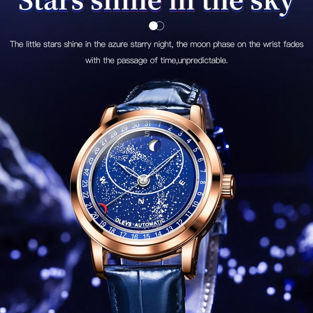 OLEVS Men Sky Moon Phase Automatic Mechanical Watch